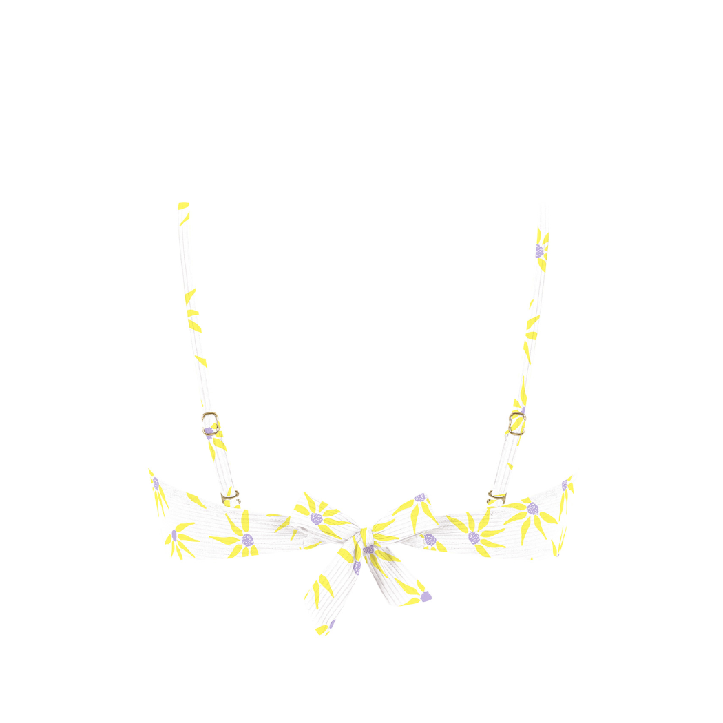 Chlamys Varia - Ribbed Bandeau Bikini Top- White/Gerbera Print