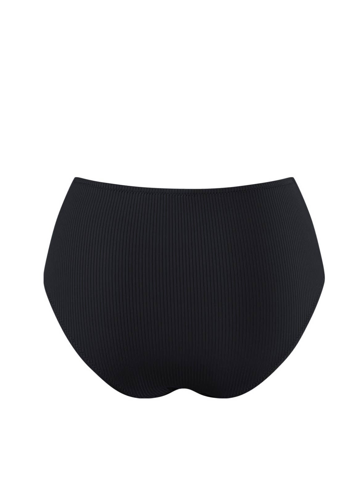 Chlamys Varia - High Waist Ribbed Bikini Bottom- Black