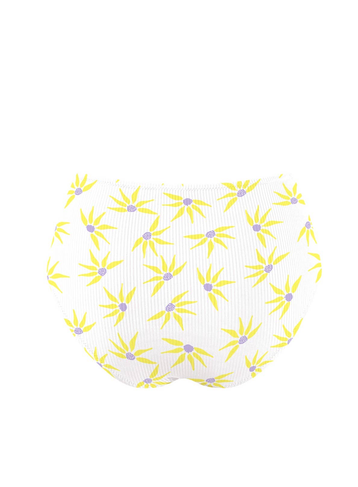 Chlamys Varia - High Waist Ribbed Bikini Bottom - White/Gerbera Print