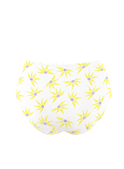 Chlamys Varia - High Waist Ribbed Bikini Bottom - White/Gerbera Print