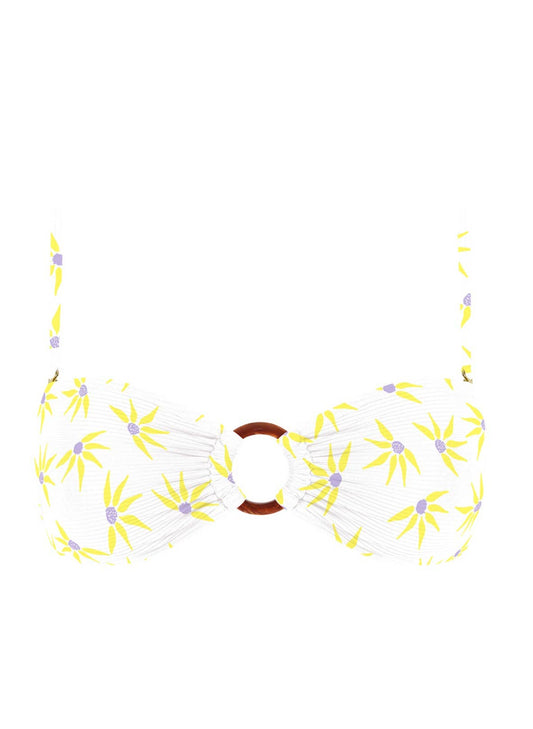 Chlamys Varia - Ribbed Bandeau Bikini Top-  White/Gerbera Print