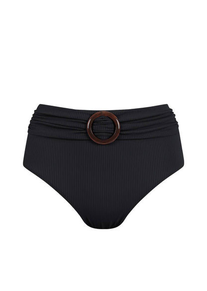 Chlamys Varia - High Waist Ribbed Bikini Bottom- Black