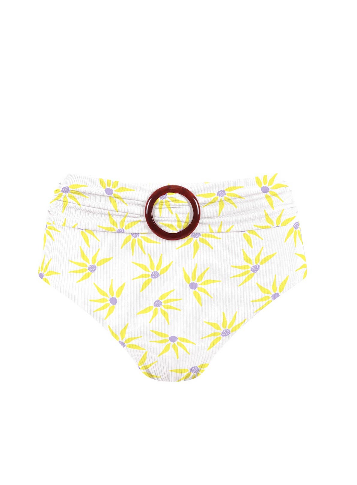 Chlamys Varia - High Waist Ribbed Bikini Bottom - White/Gerbera Print