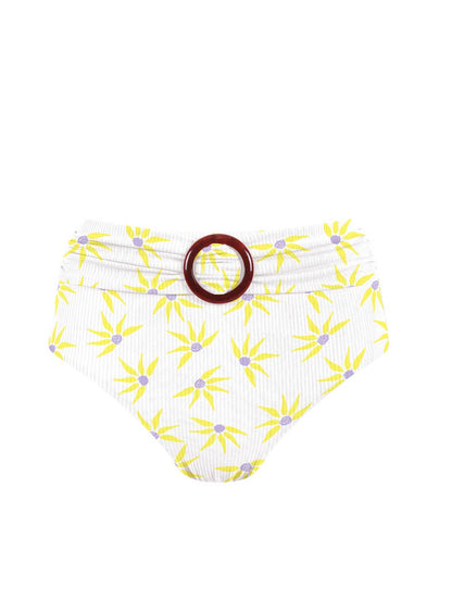 Chlamys Varia - High Waist Ribbed Bikini Bottom - White/Gerbera Print