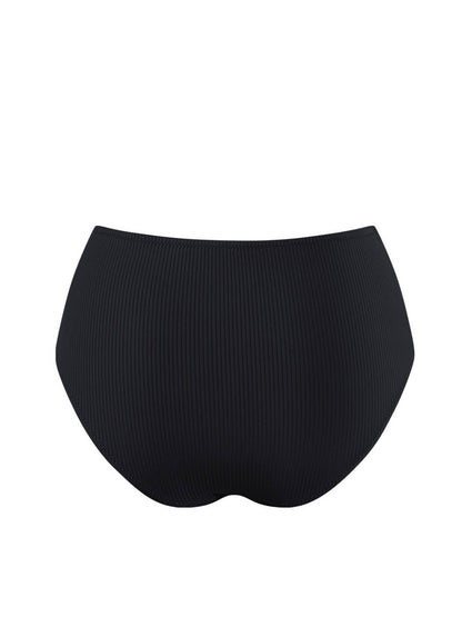 Chlamys Varia - High Waist Ribbed Bikini Bottom- Black
